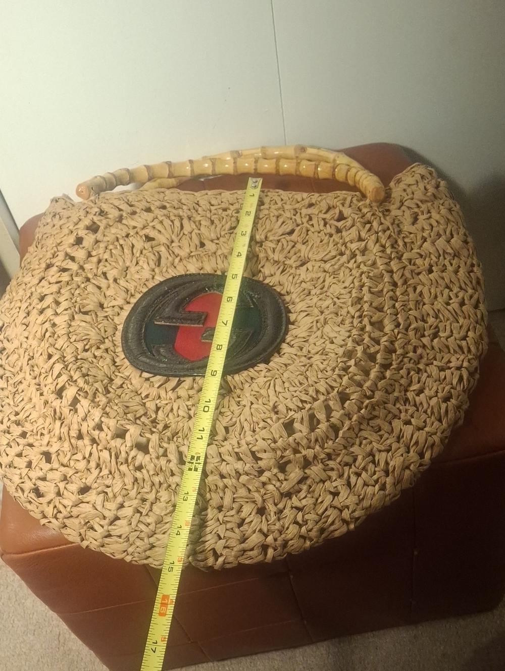 Upcycle Gucci Round Woven Straw Tote with Bamboo Handles and Logo Accent - Picture 10 of 10